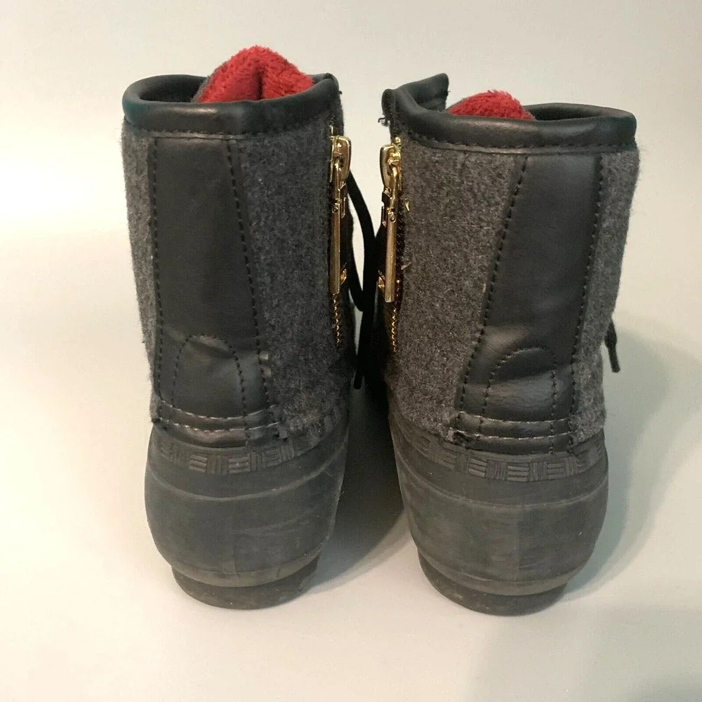 Tommy Hilfiger Womens Grey Wool Duck‎ Boots Gold Zip Ankle Rain Snow Boots